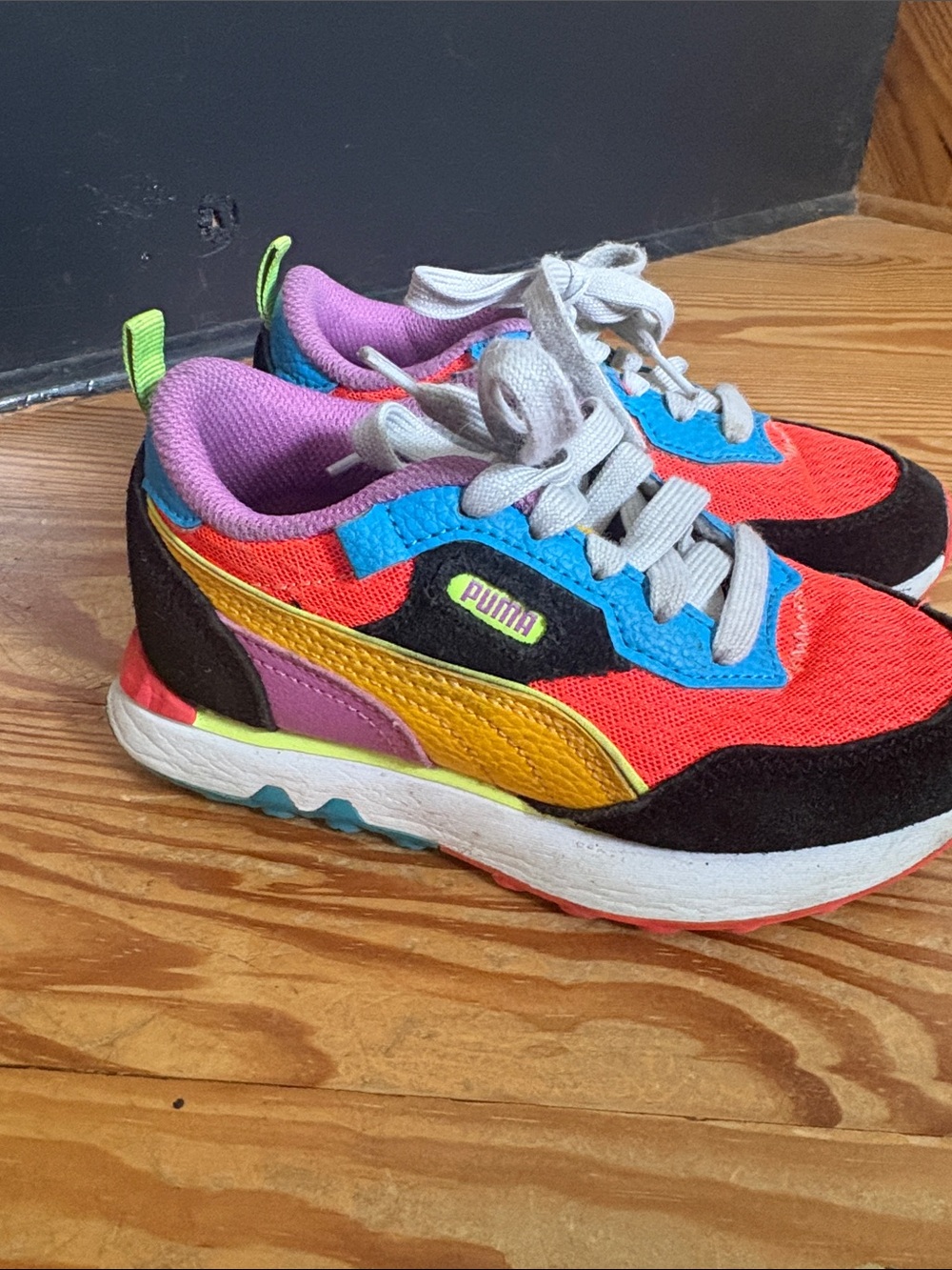 Puma Kids Multi-Color Block Running Sneakers — Pink, Red, Yellow, Blue & Black
